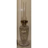 A Victorian cut glass oil lamp with Duplex burner, 36cm to the top of the fitting
