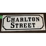 A 19th century cast iron street sign ''Charlton street'' repainted, reportedly Blitz recovered, 30cm