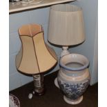 Two decorative table lamps and a decorative Italian pottery vase (3)