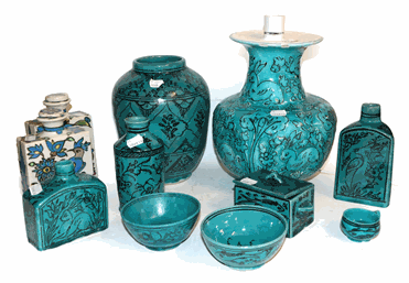 A Persian turquoise ground tea canister together with eleven other similar items (12)