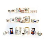 A collection of miniature porcelain tankards including Royal Crown Derby, Royal Worcester and