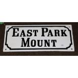 A 19th century cast iron street sign ''East Park Mount'' repainted, reportedly Blitz recovered,