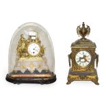 19th century French brass cased mantle clock, striking on a bell together with another French