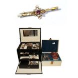 A bar brooch, stamped '9C'; and a quantity of costume jewellery including wristwatches, bangles,