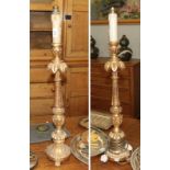 Pair of tall carved giltwood candlestick table lamps 61cm to the top of the gilt (2)