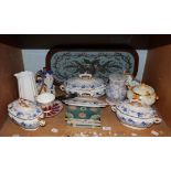 Assorted ceramics including Royal Worcester tureens with elephant finials, Minton majolica tiles,