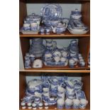 A large quantity of Spode blue and white pottery in the Italian landscape design, including a
