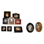 A collection of portraits and other miniatures including a pair of religious, Gainsborough style,