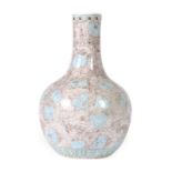 A Chinese porcelain bottle vase, Tianquiping, early 20th century, painted in shades of pink and blue