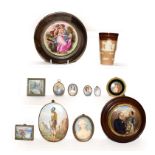 A collection of portrait miniatures and other miniature paintings, together with a Doulton Lambeth