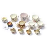 A collection of Royal Worcester miniatures, to include a fruit painted jug and lidded pot, four flat