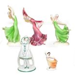 Four Art Deco Katzhutte (Thuringia) figures, modelled as female dancers, tallest 27cm and a German
