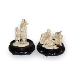 Four Japanese Meiji period carved ivory okimonos, three formed as seated figures at various pursuits