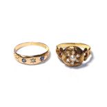 An Edwardian split pearl mourning ring, a split pearl star motif with a locket compartment to the