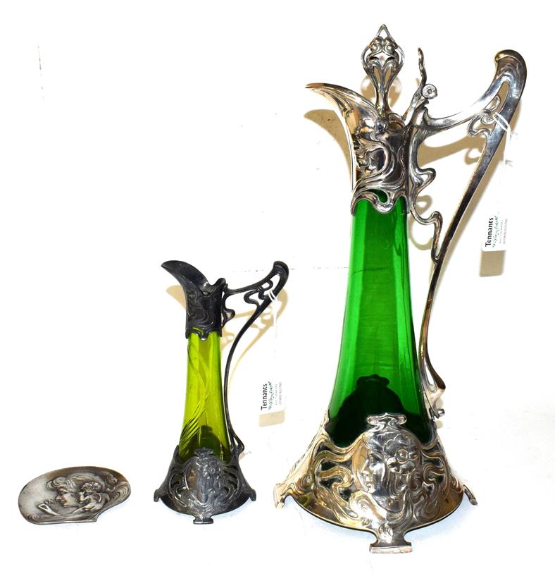 A Jugendstil WMF (Wurttembergische Metallwarenfabrik) silver plated claret jug and stopper, with - Image 2 of 2