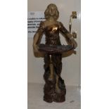 An Art Nouveau Continental figure or a woman holding a lily pad, stamped marks 4/BB/7546/215, 65cm