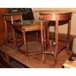 A hexagonal glass top two-tier coffee table, 61cm by 64cm together with two mahogany occasional