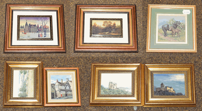 Thirty miniature paintings to include works by Pam Mullings, Robert Hughes, Kathlenn Nelson etc. all