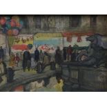 Ann Irby (20th/21st century) ''Christmas Day, Piazza Novana, Rome'' Signed, inscribed verso, oil