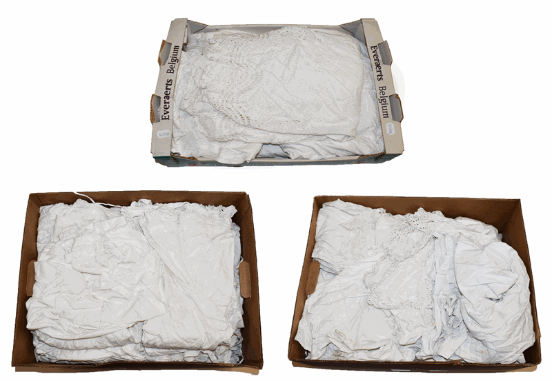 Three boxes of ladies early 20th century white cotton undergarments