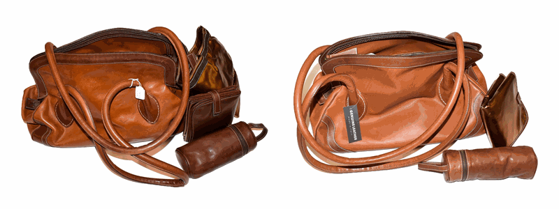 Sofar brown leather tan large bag/baby bag with leather handles, bronzed coloured changing mat,