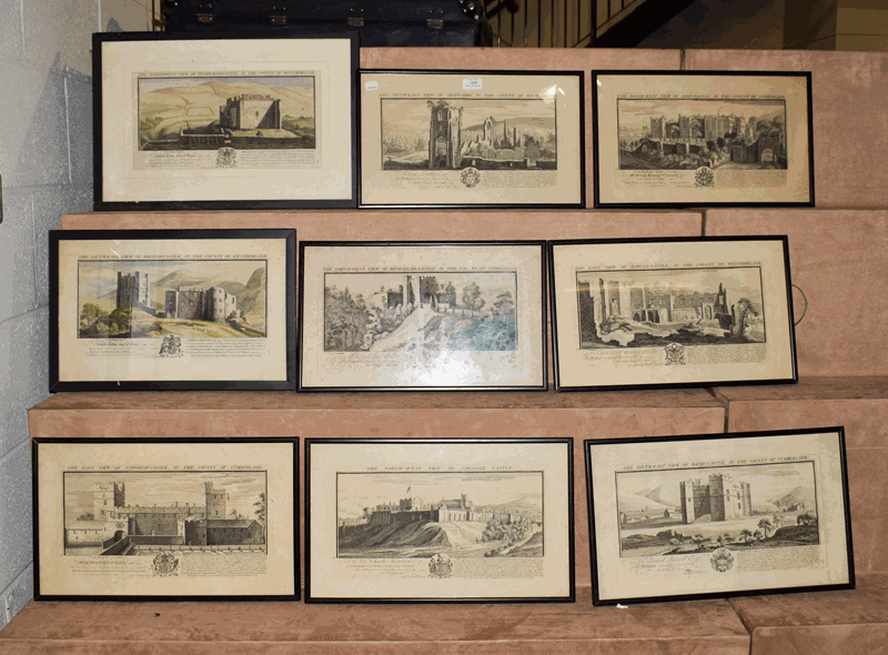 Samuel and Nathanial Buck, an assembled set of nine 18th century engravings, views of castles