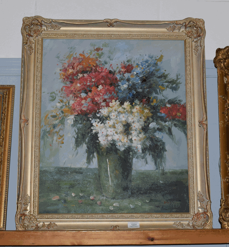 Contemporary (20th century) still life of flowers, oil on board, signed 'Doris' 59cm by 49cm