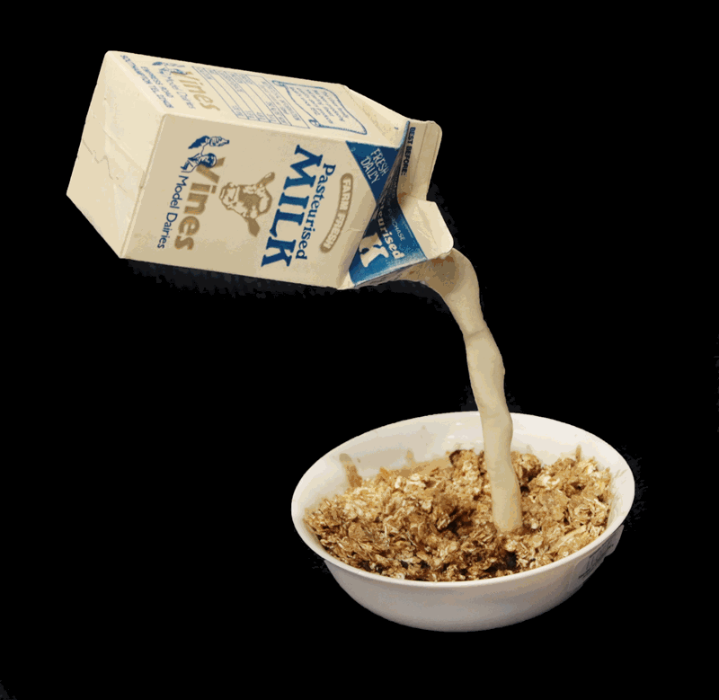 Contemporary School (20th century) "Frozen Moments" style milk carton and bowl