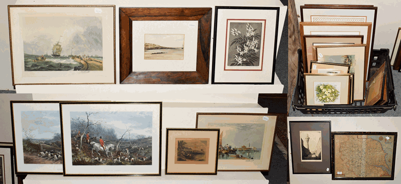 A large quantity of pictures and prints to include Charles W Cain, The Minaret, signed etching, 24cm