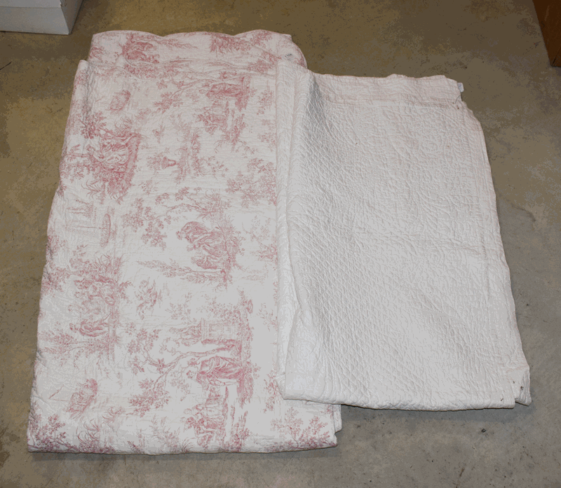 Late 19th century quilt and a 20th century red toile de jour quilt (2)