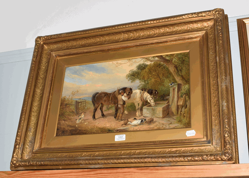 Edwin L. Meadows (fl. 1854-1872) Horses watering, oil on canvas, signed, 30cm by 50cm