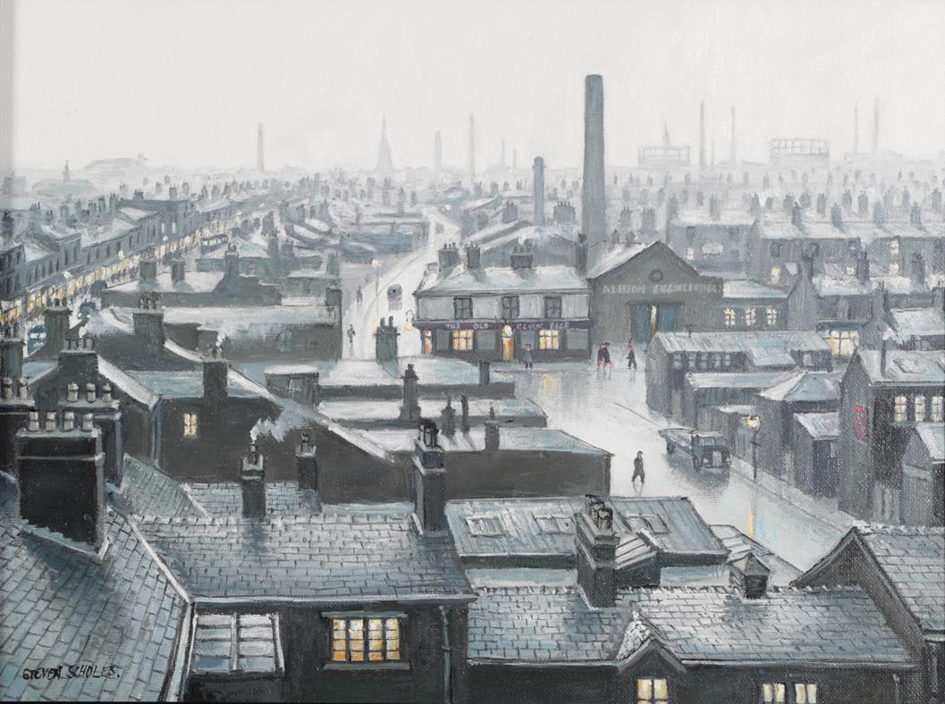 Steven Scholes (b.1952) ''Ordsall, Salford from the Regent Road Brewery'' Signed, inscribed verso,