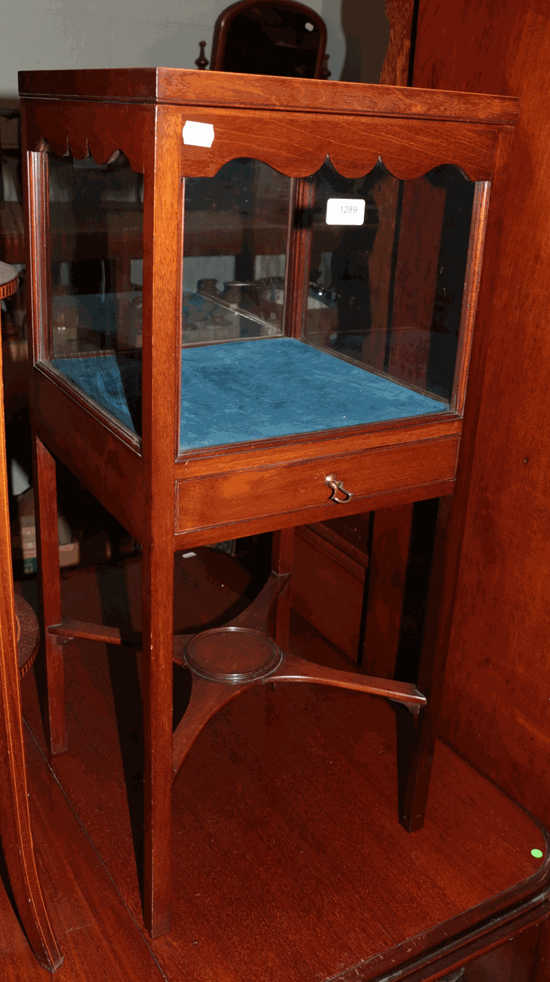 A George III mahogany washstand (converted to a display cabinet) 35.5cm square by 83cm