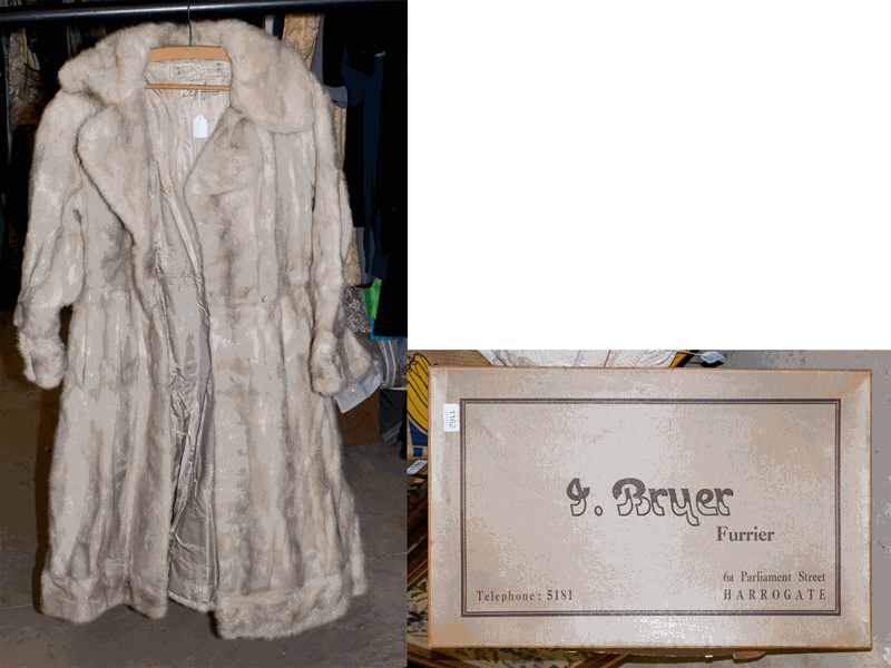 Dysons Furriers Leeds Grey Mink Jacket, with fur belt tie, long sleeves and collar, (in a J Bryar