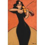 Marsha Hammel (b.1949) American ''Violin I Sweet String Quartet'' Signed, oil on gesso, 58.5cm by