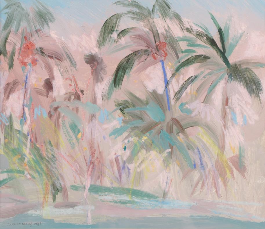 Irene Lesley Main (b.1959) Scottish ''Palm Trees, West Gulf Beach'' Signed and dated 1987, mixed