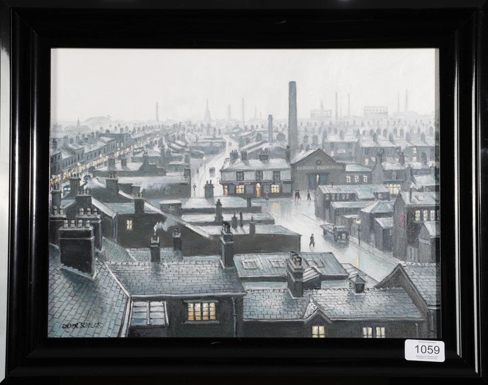 Steven Scholes (b.1952) ''Ordsall, Salford from the Regent Road Brewery'' Signed, inscribed verso, - Image 4 of 7