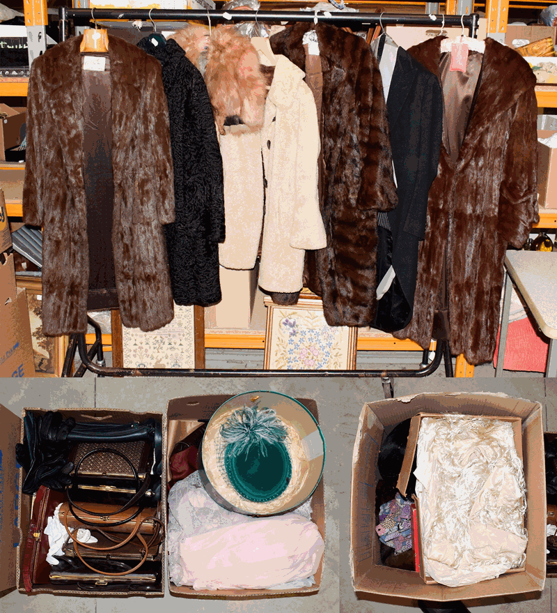 Quantity of assorted fur coats, labelled Capstick & Hamer, Brown Muffs of Bradford, gents morning