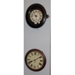 A Victorian wall mounting timepiece, with painted circular dial and mahogany bezel, 38cm diameter,