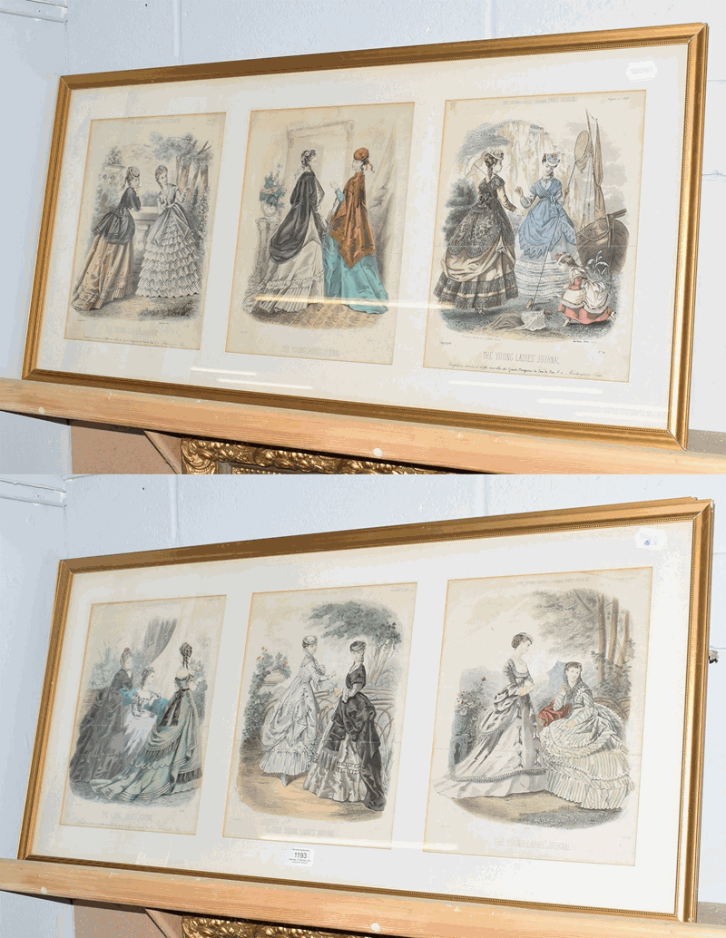 The Young Ladies Journal, Paris fashions, six hand coloured plates in two frames (2)