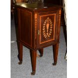 An Edwardian inlaid pot cupboard,