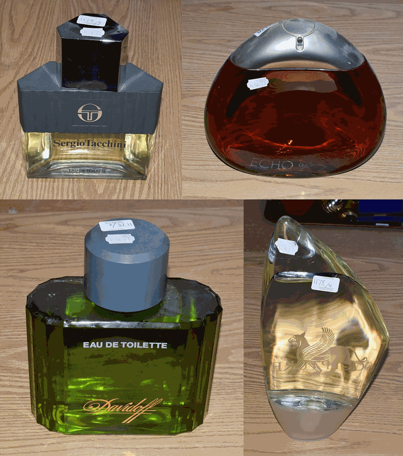 Dummy factice bottles including Sculpture Homme, Echo by Davidoff, Sergio Tacchini eau de toilette