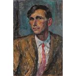 Emmanuel Levy (1900-1986) Head and shoulders portrait of a gentleman wearing a red tie Signed, oil