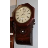 A 19th century mahogany cased wall clock with painted dial, signed GEOe. Wilson, Penrith, striking