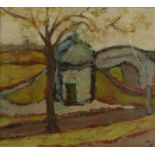 Joanna S Leslie (20th/21st Century) ''Arbre et Pont'' Signed, oil on board, 39.5cm by 44.5cm