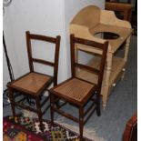 A Victorian pine washstand with single drawer, pot handles and raised on turned feet, 76cm by 44cm