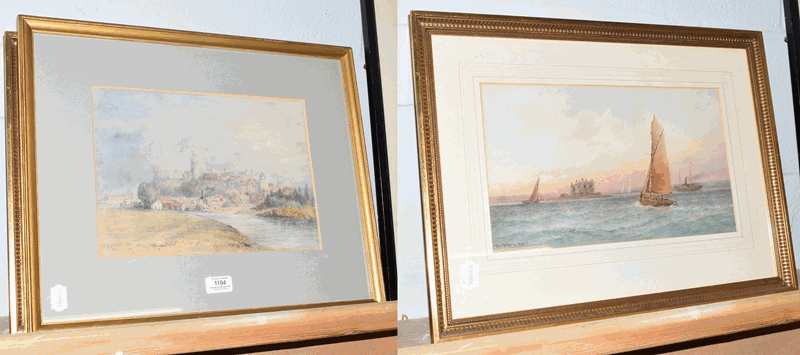 Two 20th century watercolours, George Gregory, shipping off Calshot Castle, signed and dated 1913,