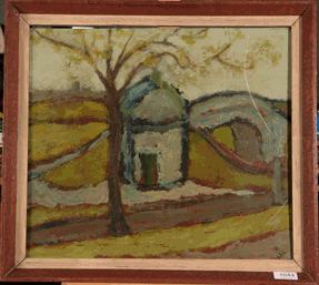 Joanna S Leslie (20th/21st Century) ''Arbre et Pont'' Signed, oil on board, 39.5cm by 44.5cm - Image 3 of 7