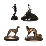 A modern bronze sculpture of a stag on marble base signed Milo, together with a bronze figure of a