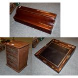 A Victorian mahogany writing slope, a carved oak three height miniature chest and a mahogany
